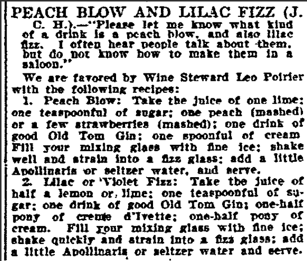 Peach Blow Drink Recipe from 1909