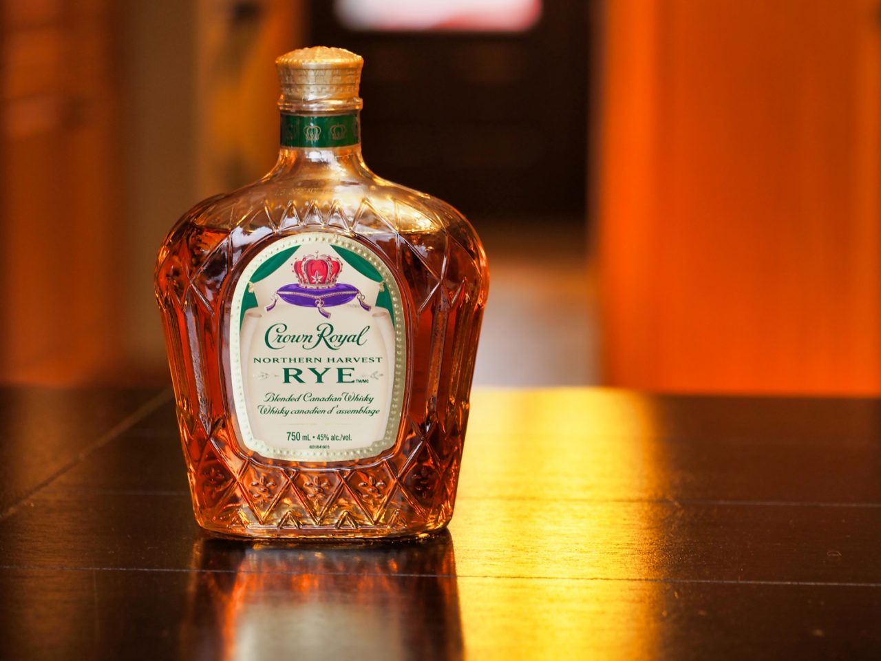 A bottle of Crown Royal Canadian Whisky