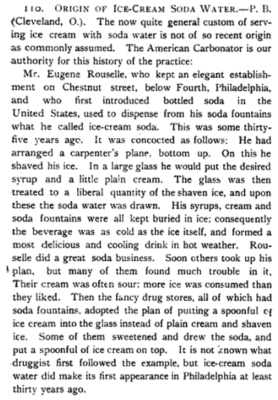 Ice Cream Soda origin story newspaper article